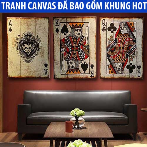 Tranh canvas lá bài tây nghệ thuật treo tường trang trí quán bar shop thời trang cửa hàng ăn uống quán cắt tóc cực đẹp