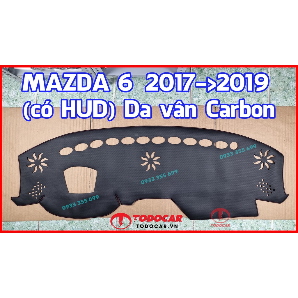 Thảm Taplo MAZDA 6 bằng Nhung lông Cừu hoặc Da vân Carbon, Da vân Gỗ