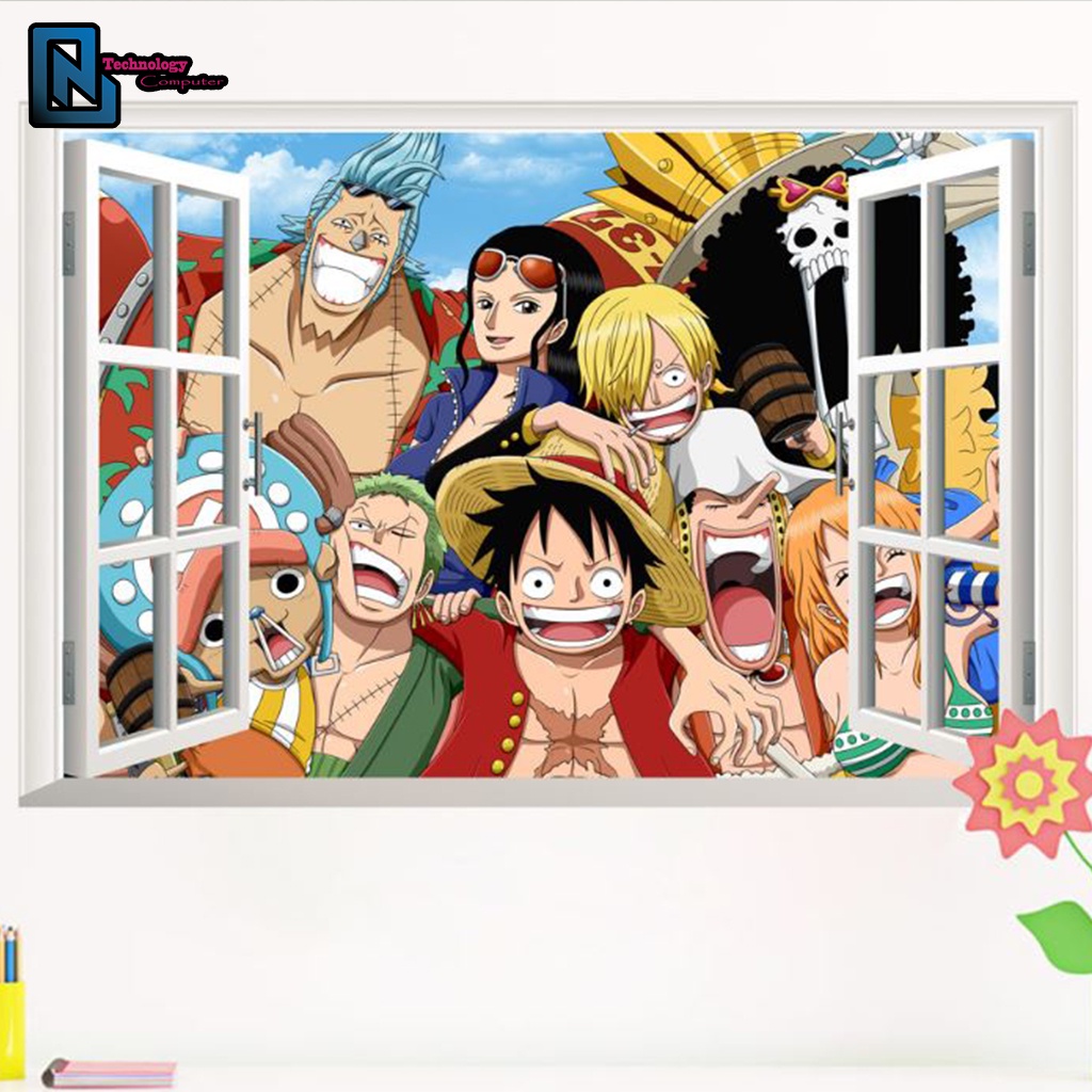 Miếng Decal 3d Dán Tường One Piece Luffy Nhân Vật Hoạt Hình
