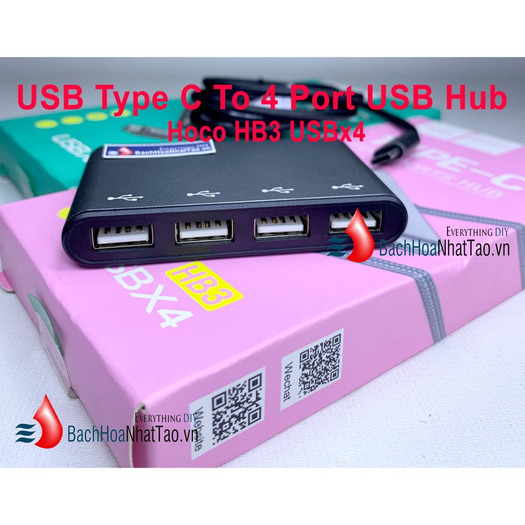 [Mã ELFLASH5 giảm 20K đơn 50K] Bộ hub 4 cổng USB Hoco HB3 (USB-C t hub 4 USB)