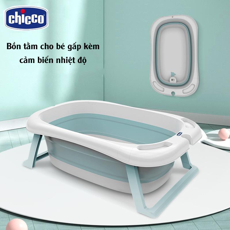 Chậu tắm, thau tắm, bồn tắm chính hãng CHICCO gấp gọn kèm cảm biến nhiệt độ cho bé từ 0-5 tuổi