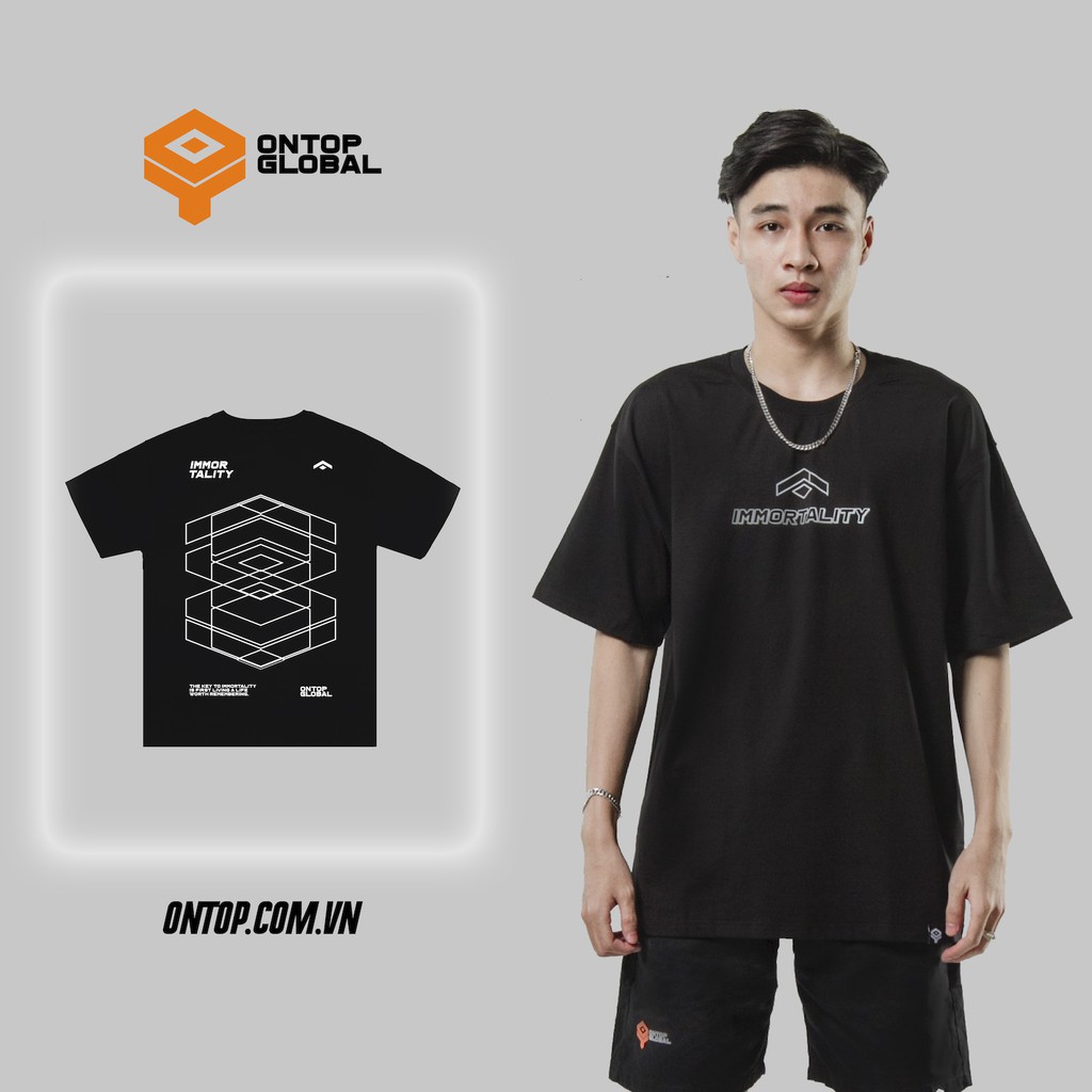 Áo thun nam form rộng tay lỡ màu đen ONTOP - Signature | BigBuy360 - bigbuy360.vn