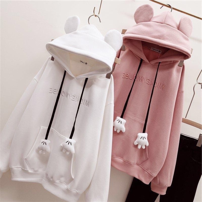 Áo hoodie nữ tai gấu dễ thương chất nỉ dày dặn