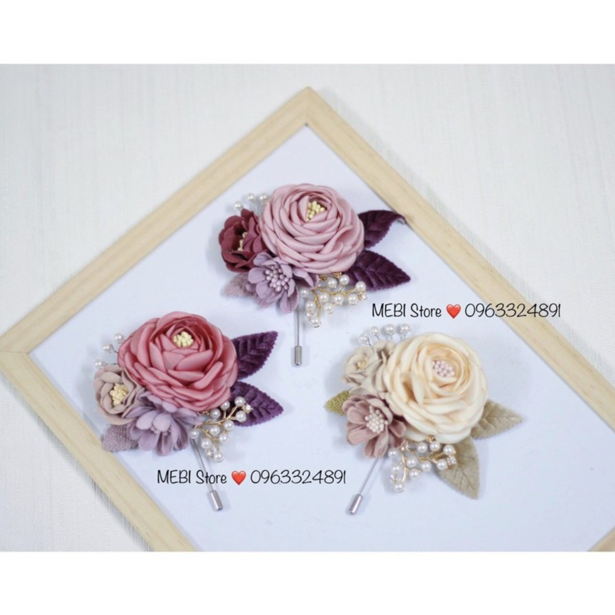 (Ảnh thật) Hoa cài áo váy hoa hồng mix 2 hoa dạ siêu sang