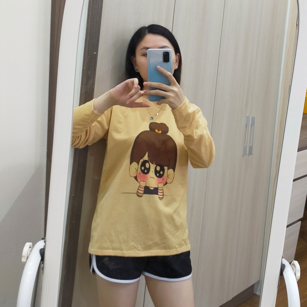 Áo thun dài tay cô gái búi tóc chibi