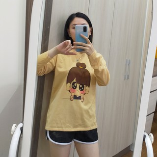 Áo thun dài tay cô gái búi tóc chibi