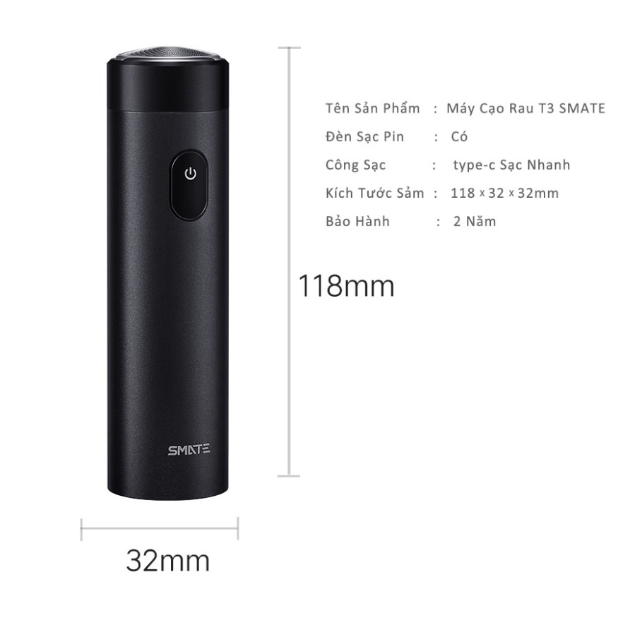 Máy Cạo Râu SMATE T3 6 Lưỡi Nhỏ Gọn Chống Nước IPX7 - Bảo Hành 24 Tháng