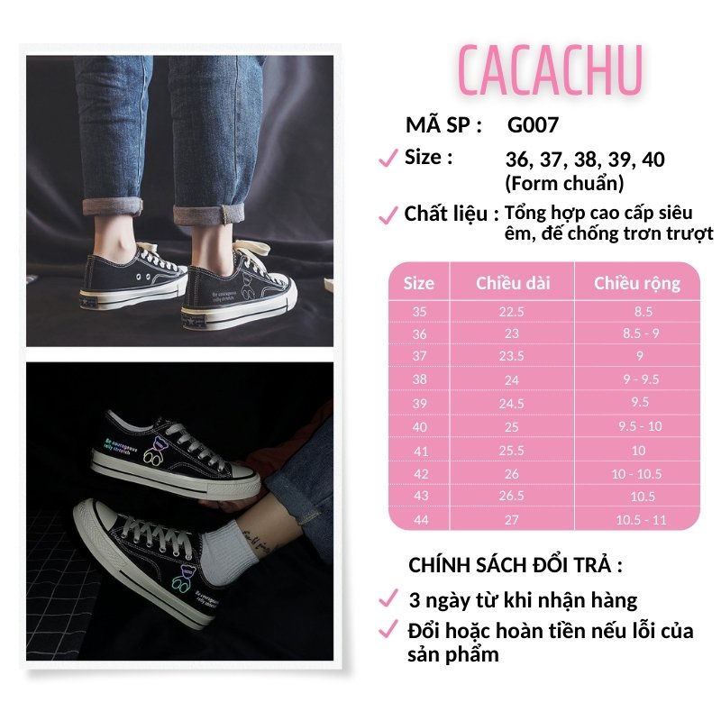 Giày sneaker nữ thể thao hot trend 2021 hình Gấu phản quang Cv đẹp CACACHU G007, đế siêu êm cổ ngắn thời trang