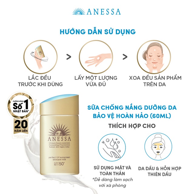 Kem sữa chống nắng bảo vệ hoàn hảo Anessa Perfect UV Sunscreen Skincare Milk 60ml Nhật Bản - Trung Đông Pharmacy