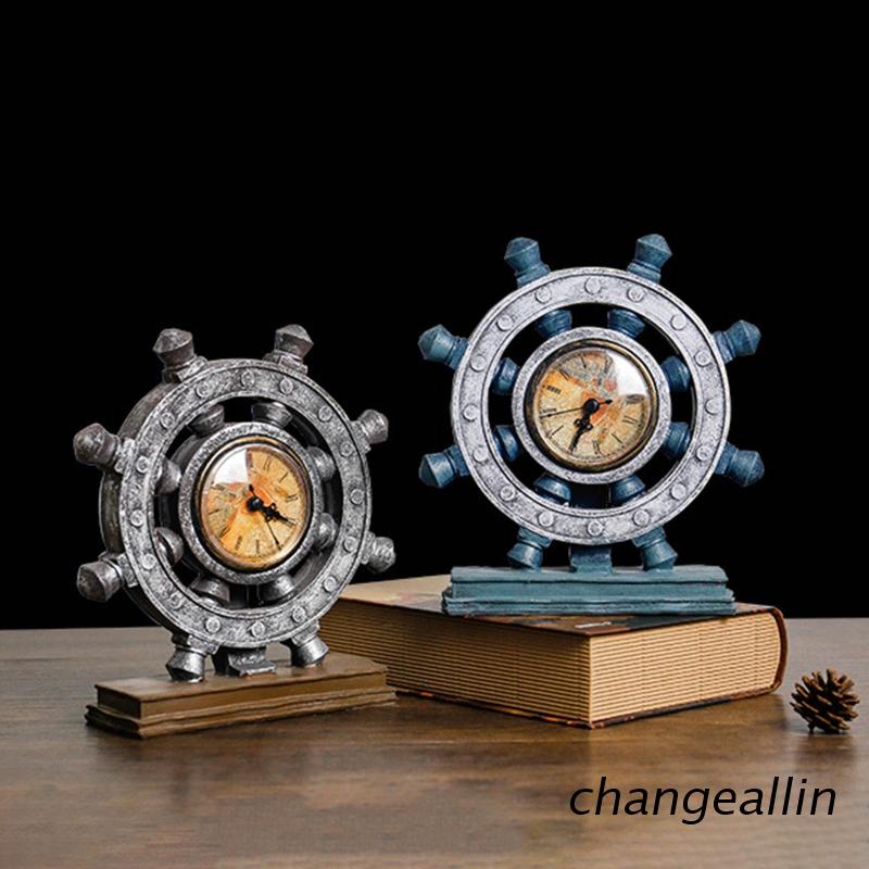 Đồng Hồ Để Bàn Hình Bánh Lái Phong Cách Châu Âu Vintage Sáng Tạo Dùng Pin Cho Phòng Khách/ Phòng Ngủ/ Văn Phòng
