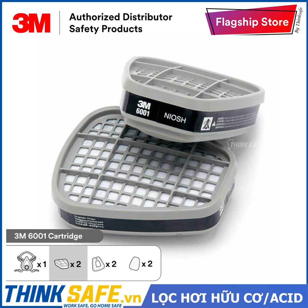 Phin lọc 3M Thinksafe, lọc hơi hữu cơ xăng dầu phun sơn, chống độc, lọc bụi siêu mịn, xịt sơn, vô cơ - 3M 6001