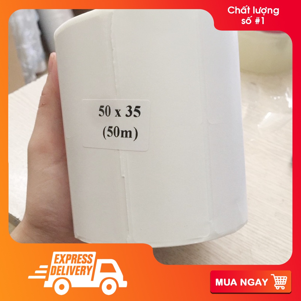 Tem decal mã vạch 2 tem 1 hàng 50x35mm cuộn 50m