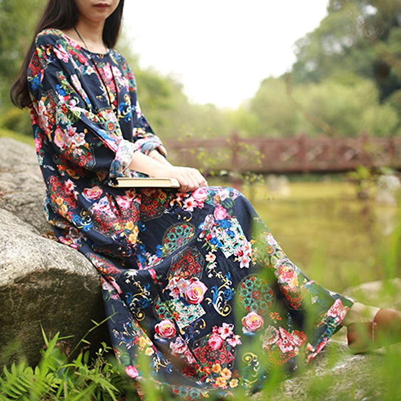 ZANZEA Đầm maxi kiểu rộng họa tiết hoa tinh tế | BigBuy360 - bigbuy360.vn