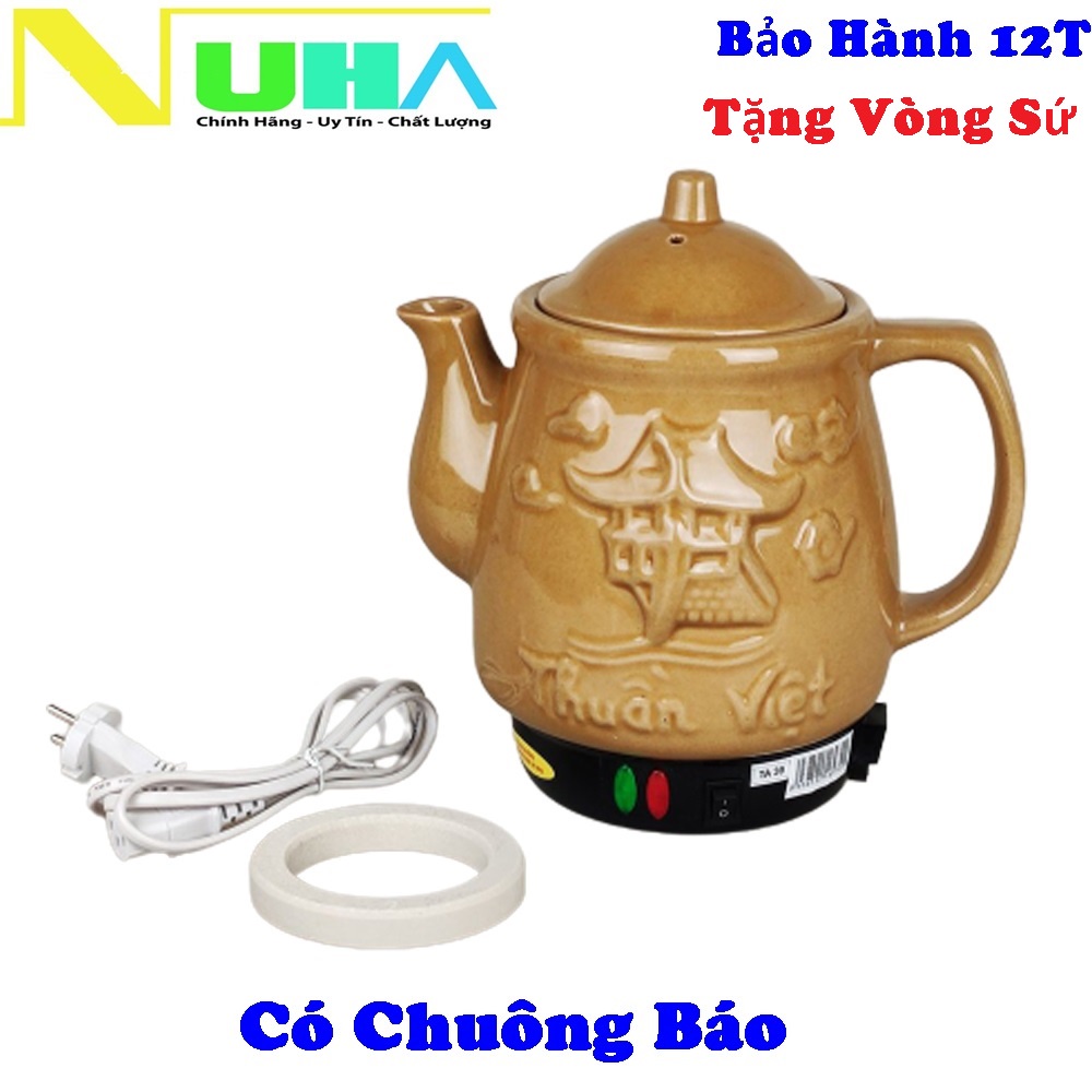 Ấm siêu sắc thuốc bắc Trường An có chuông reo TA39, tặng kèm vòng sứ- màu hoa văn ngẫu nhiên-bảo hành 12 tháng