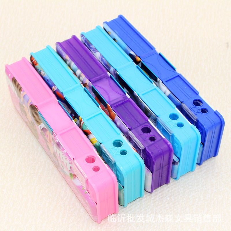 Hộp đựng bút nhựa các hình dễ thương_ 2 mặt có nam châm nhiều màu sắc