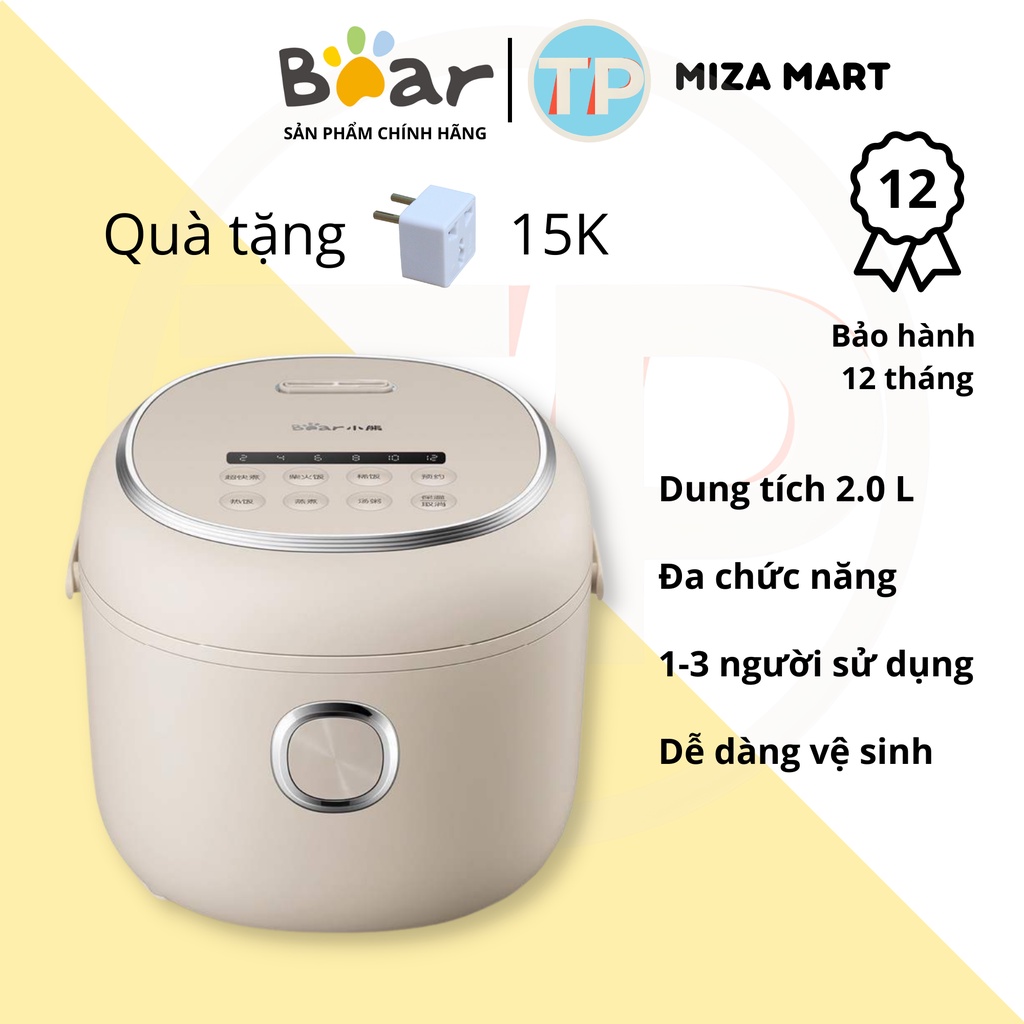 Nồi cơm điện Bear DFB-P20H1, dung tích 2.0 lít, dùng để nấu cơm, nấu cháo, hầm gà, luộc và hấp