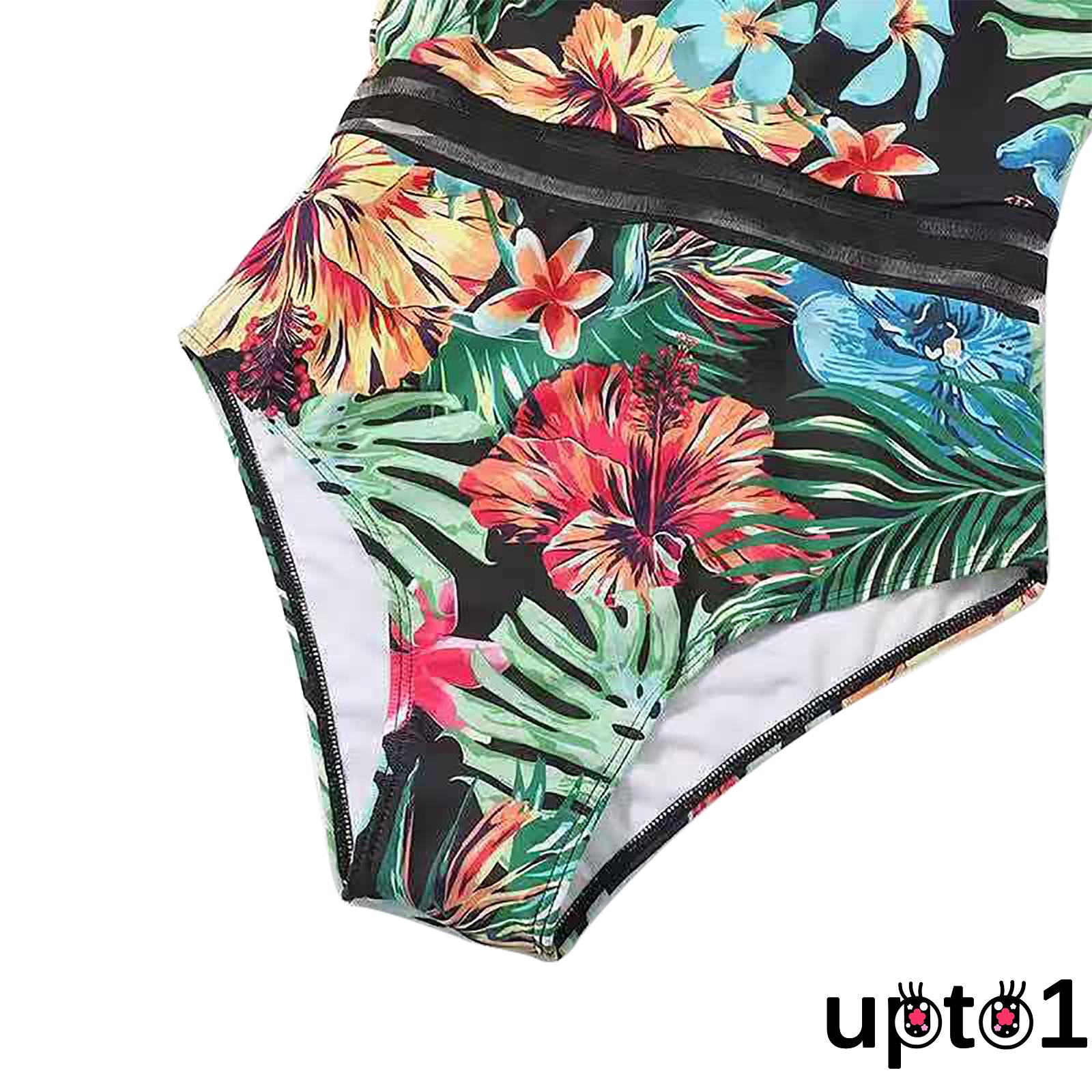 Up-Women´s Sexy Leaves Flower Printing Swimsuit, Classic Sleeveless High Waist Playsuit, Tight V-neck Romper | BigBuy360 - bigbuy360.vn