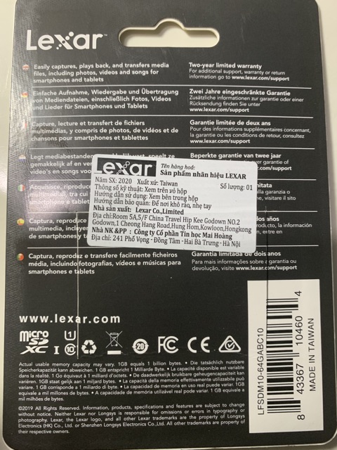 Thẻ nhớ Camera Micro SDXC Lexar 64GB Chính Hãng Bảo Hành 36 Tháng | BigBuy360 - bigbuy360.vn