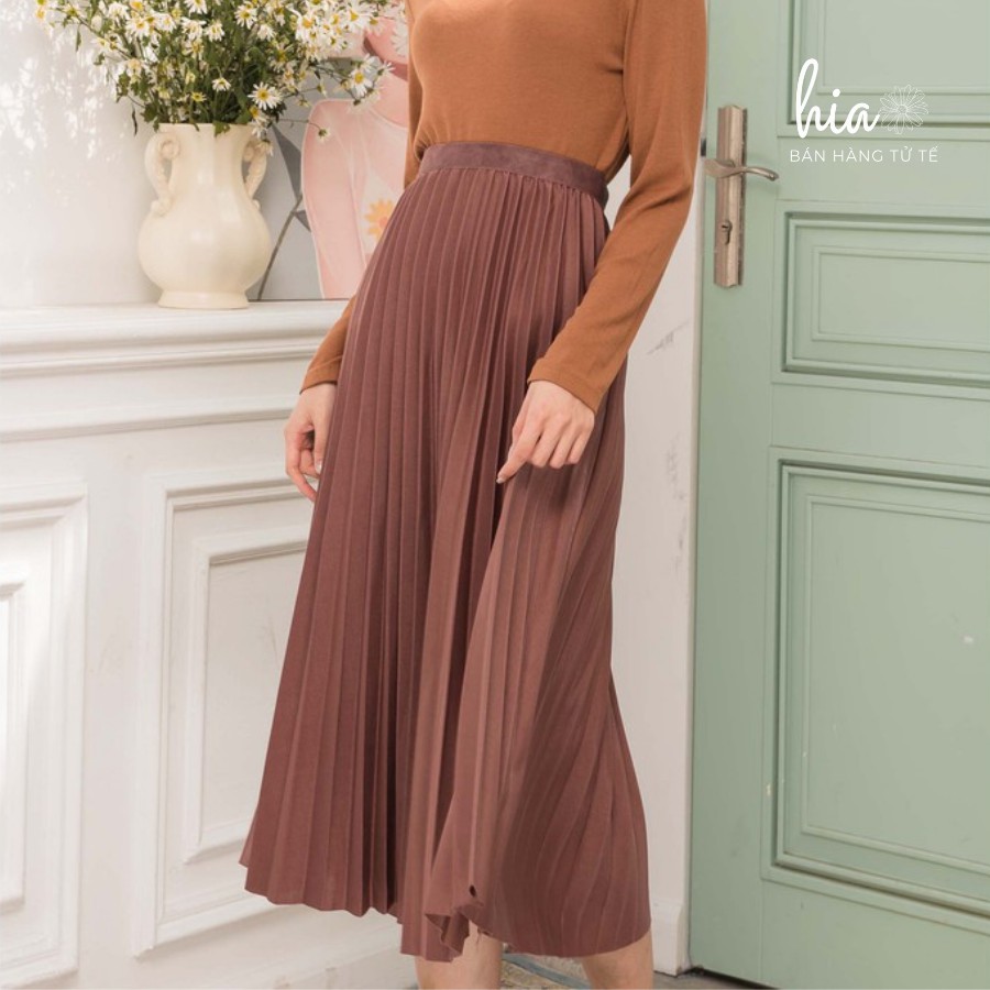 Chân váy xếp li trơn cạp chun dày dặn phối với mọi loại áo | BigBuy360 - bigbuy360.vn