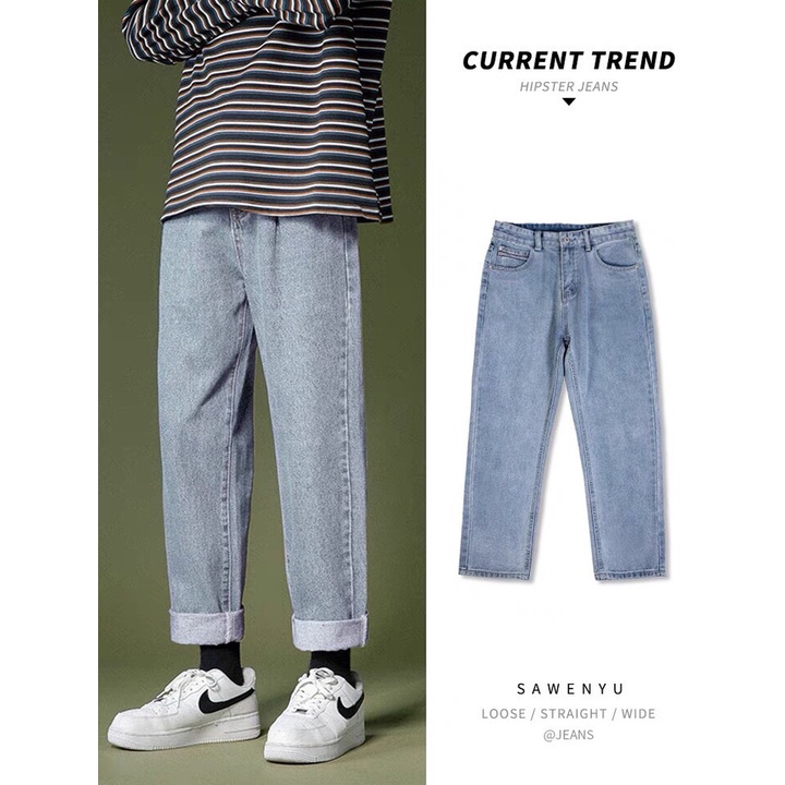 Quần jean nam BASIC ống suông rộng dáng baggy Wash 2 màu đen - xám BeU Fashion