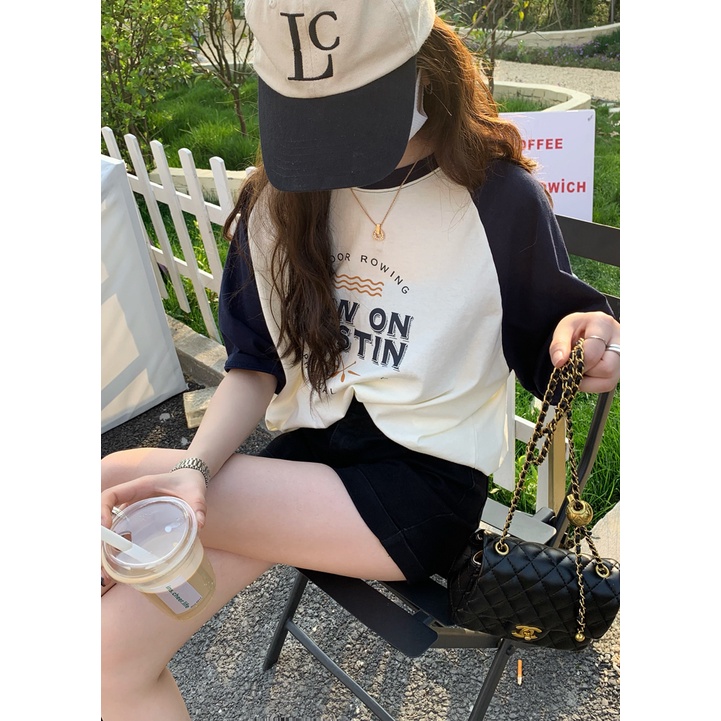 Áo Thun Ngắn Tay Cổ Tròn Form Rộng Phong Cách retro Dành Cho Nữ