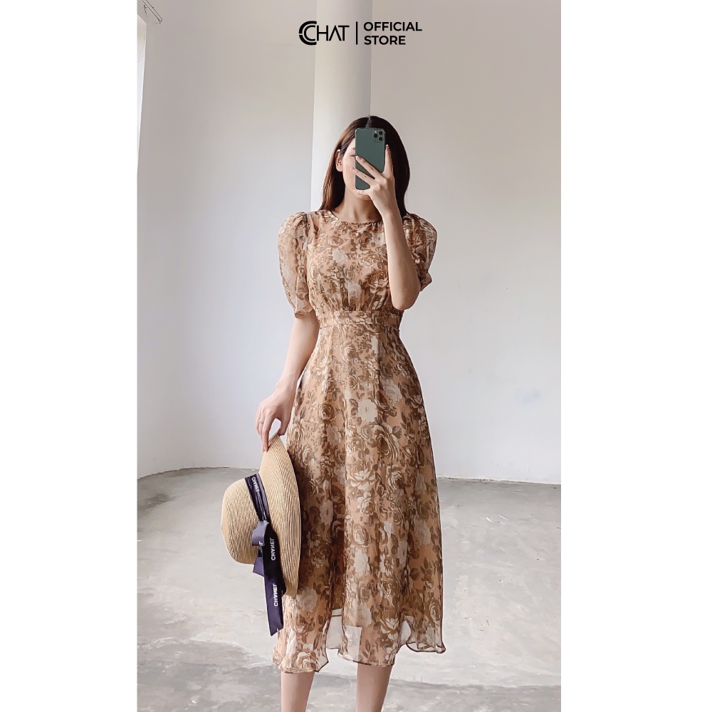 Váy nữ tay lỡ nhún cổ tròn CCHAT | BigBuy360 - bigbuy360.vn