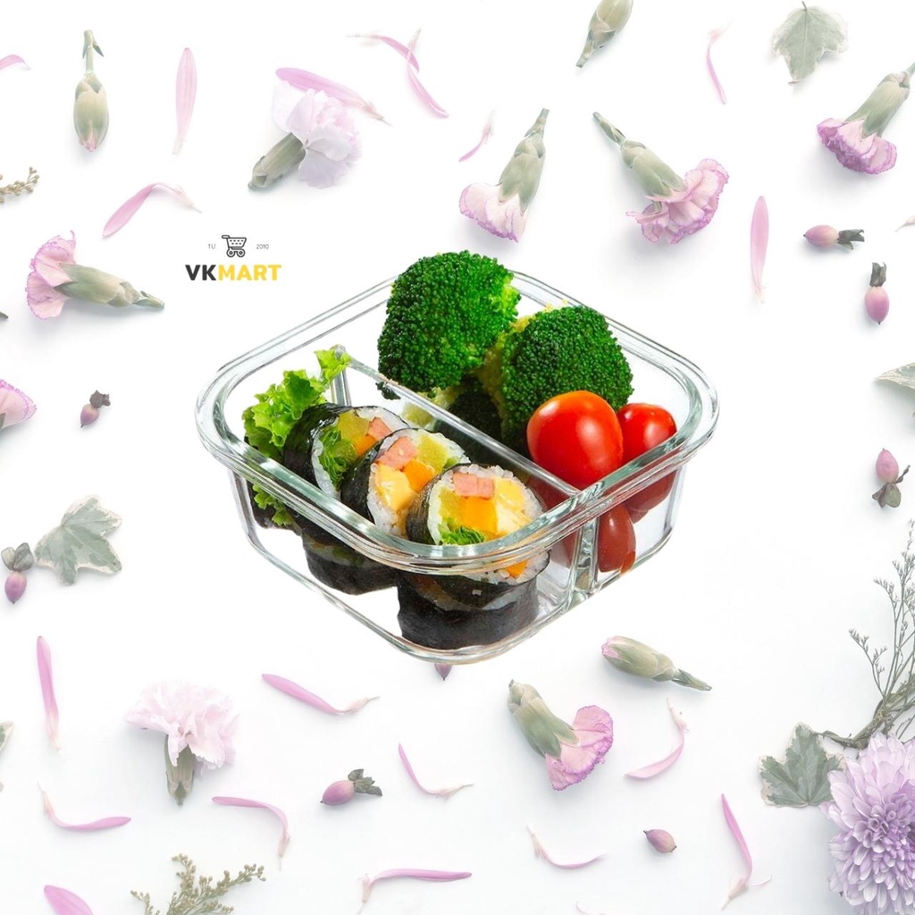 Hộp thủy tinh 2 ngăn,  hộp đựng thực phẩm chia ngăn,  hộp cơm văn phòng inochi