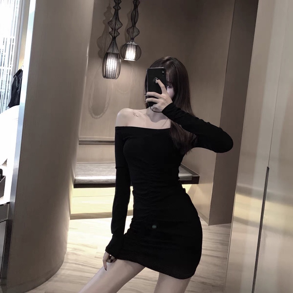 Váy Body Dài Tay MIMILA Đầm Body Trễ Vai Dáng Ôm Mặc Thu Đông Phong Cách Cá Tính Quyến Rũ Cho Nữ - MBD056