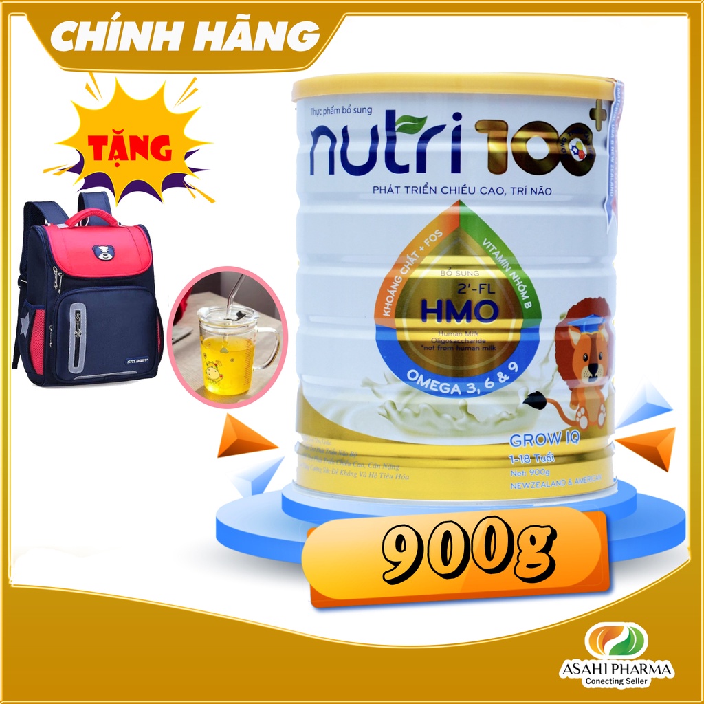 Sữa bột dinh dưỡng giúp trẻ phát triển trí não và chiều cao NUTRI 100+Grow IQ 900g dành cho trẻ thấp còi cần tăng trưởng