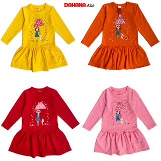 Đầm bé gái dài tay dahana kids - đầm bé gái tay dài thu đông cho bé 2-12 tuổi