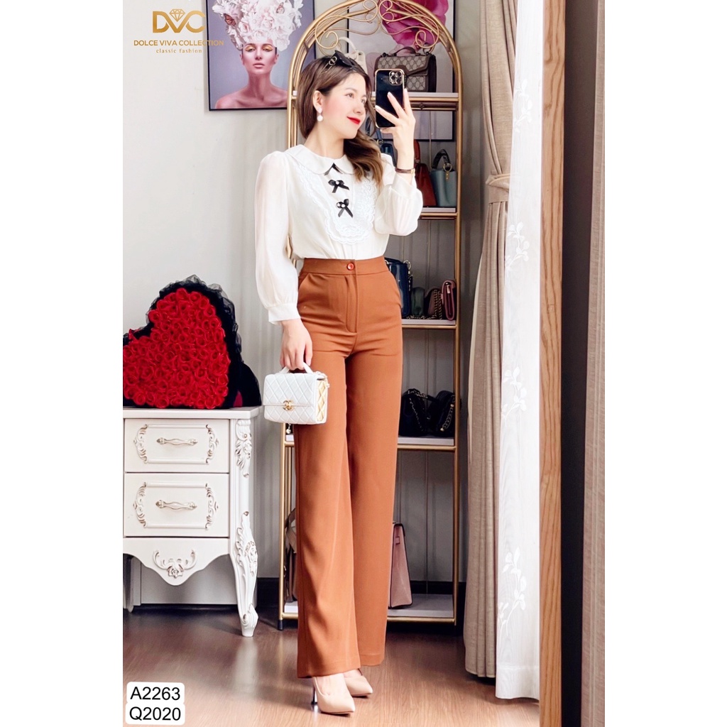 Áo thiết kế cao cấp kem cổ sen bèo ngực A2263 + Q2020 - DVC