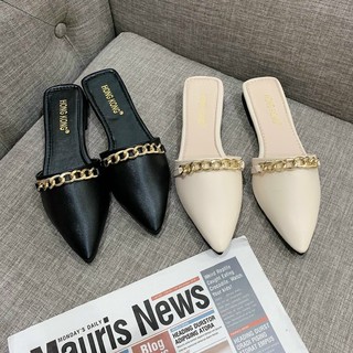 [FORM RỘNG] Giày sục nữ mũi nhọn kèm xích sang trọng nên lùi 1 size S338