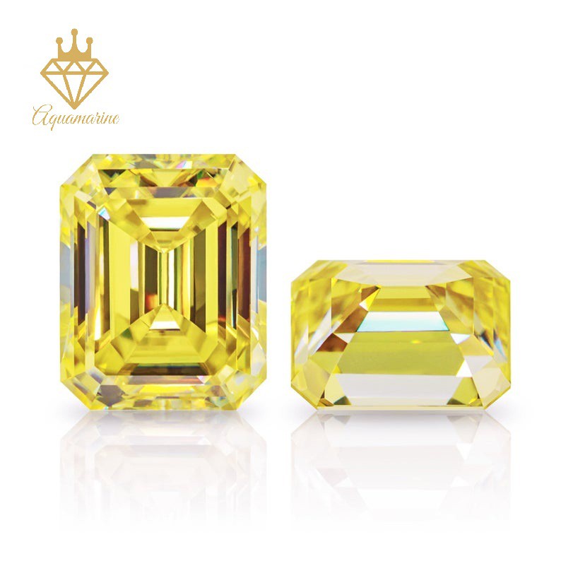 Kim cương nhân tạo Moissanite Emerald vàng vivid