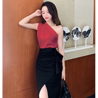 Áo kiểu lệch vai vải phi sang xịn mịn