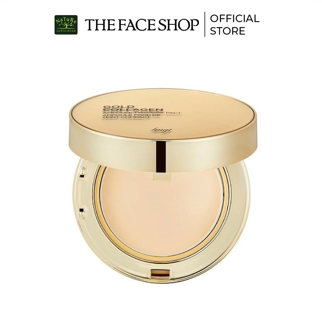 Phấn Nền Che Khuyết Điểm TheFaceShop Gold Collagen Ampoule Two-Way Pact SPF30 PA+++ V201 9.5g(01/03/2023)