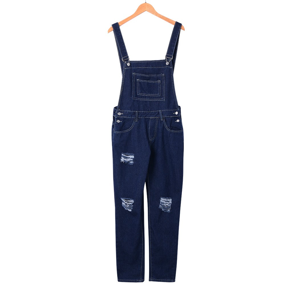 janesame_Mens  Hole Pocket Jeans Overall Jumpsuit  Streetwear  Overall Suspender Pants