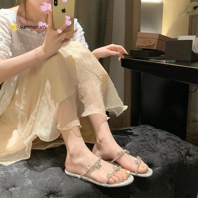 Dép Sandal Cao Gót Hở Ngón Đính Đá Phong Cách Pháp Mẫu Mới 2022 Thời Trang Mùa Hè Cho Nữ