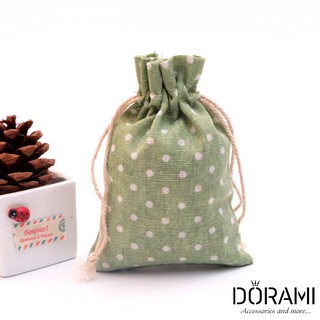 9x12cm - Túi thơm, túi trang sức, túi tiện lợi, túi đựng tiền, túi vải, túi mini, túi dây rút, túi nhỏ chấm bi xanh nhạt