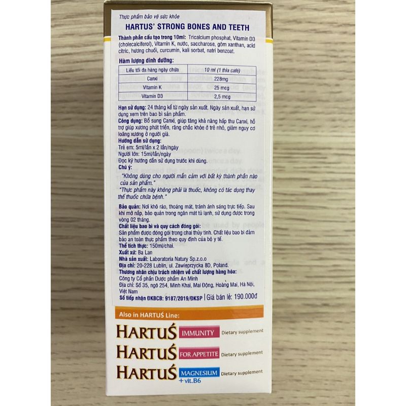 Hartus Canxi - Bổ Sung Canxi, Vitamin D3, Vitamin K, Hấp Thụ Canxi Tối Đa Nhờ Vitamin
