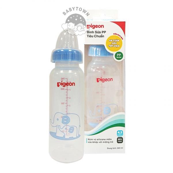 [CHÍNH HÃNG]Bình Sữa Pigeon PP Tiêu Chuẩn Hình Vịt 120ml/ Hình voi 240ml