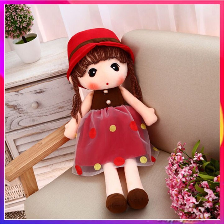 Búp bê cô gái 45cm váy hoa cúc màu xanh