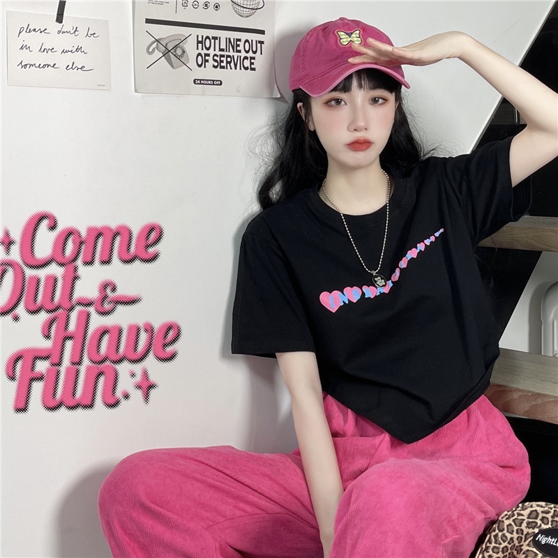 Áo Thun Nữ Ngắn Tay Cổ Tròn Thời Trang Hàn