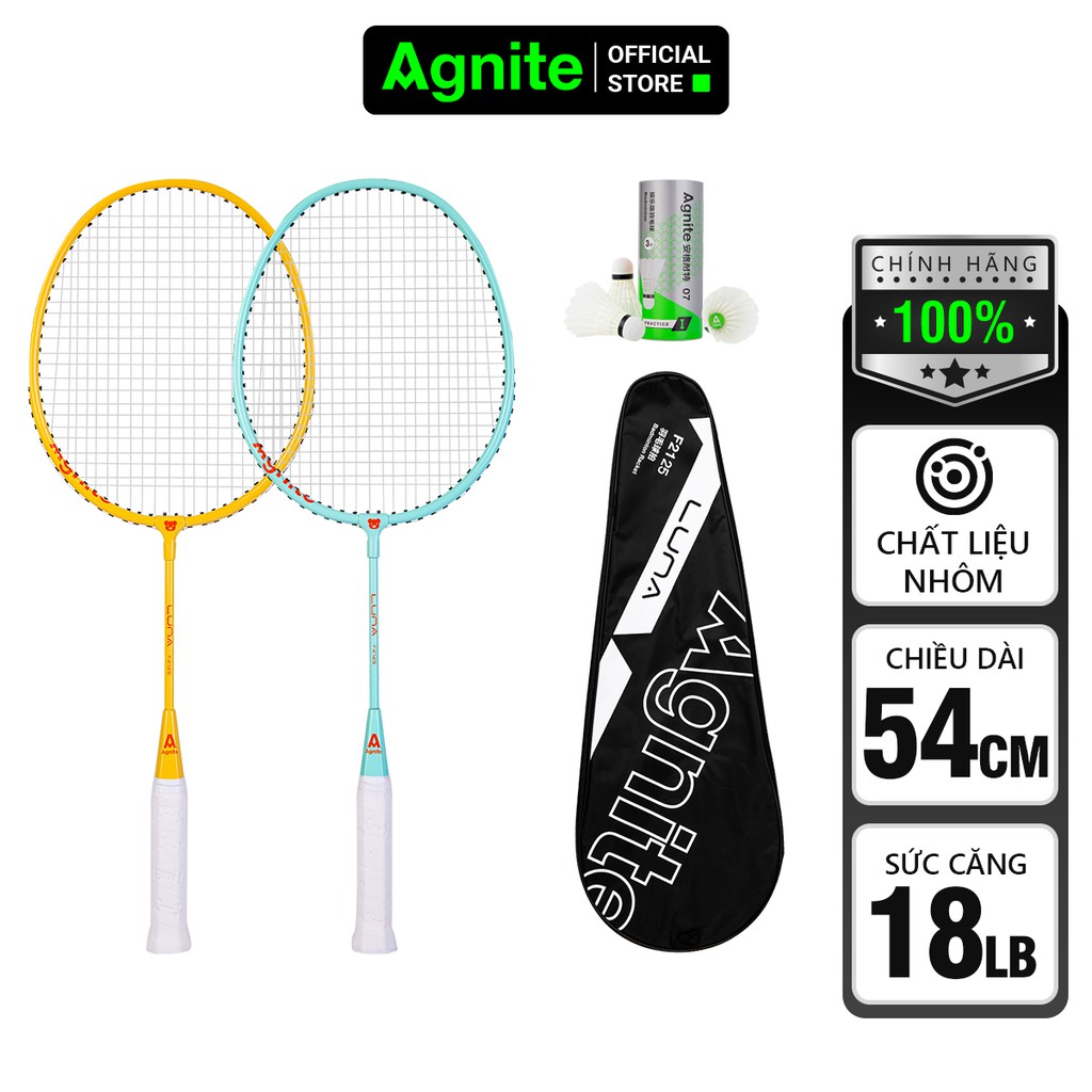 Bộ 2 vợt cầu lông TRẺ EM - HỌC SINH cao cấp Agnite chính hãng, nhẹ, bền, đẹp - tặng kèm hộp cầu -  F2125