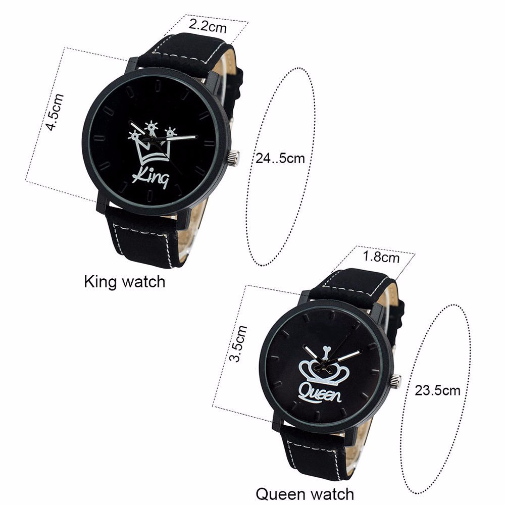 Đồng Hồ Unisex Dây Da Thiết Kế Vương Miện King Queen