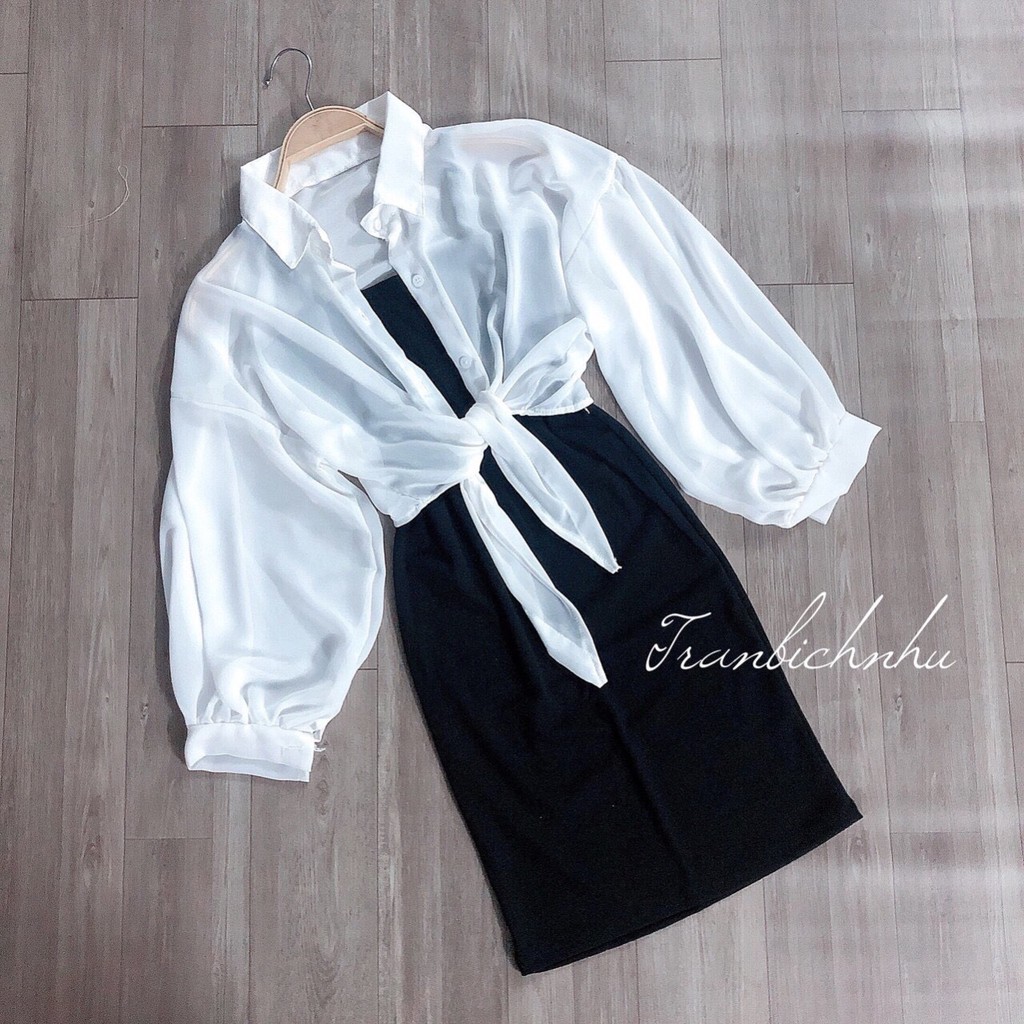 Set Đầm Body 2 Dây Kèm Áo Khoác Voan ( ẢNH THẬT) alohashop91