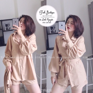 Set áo sơmi thắt eo quần short