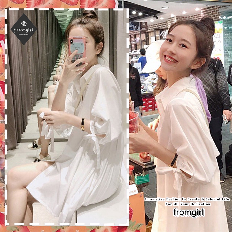 Đầm Sơ Mi Dài Tay Cổ Chữ V Dáng Rộng Thời Trang Hàn