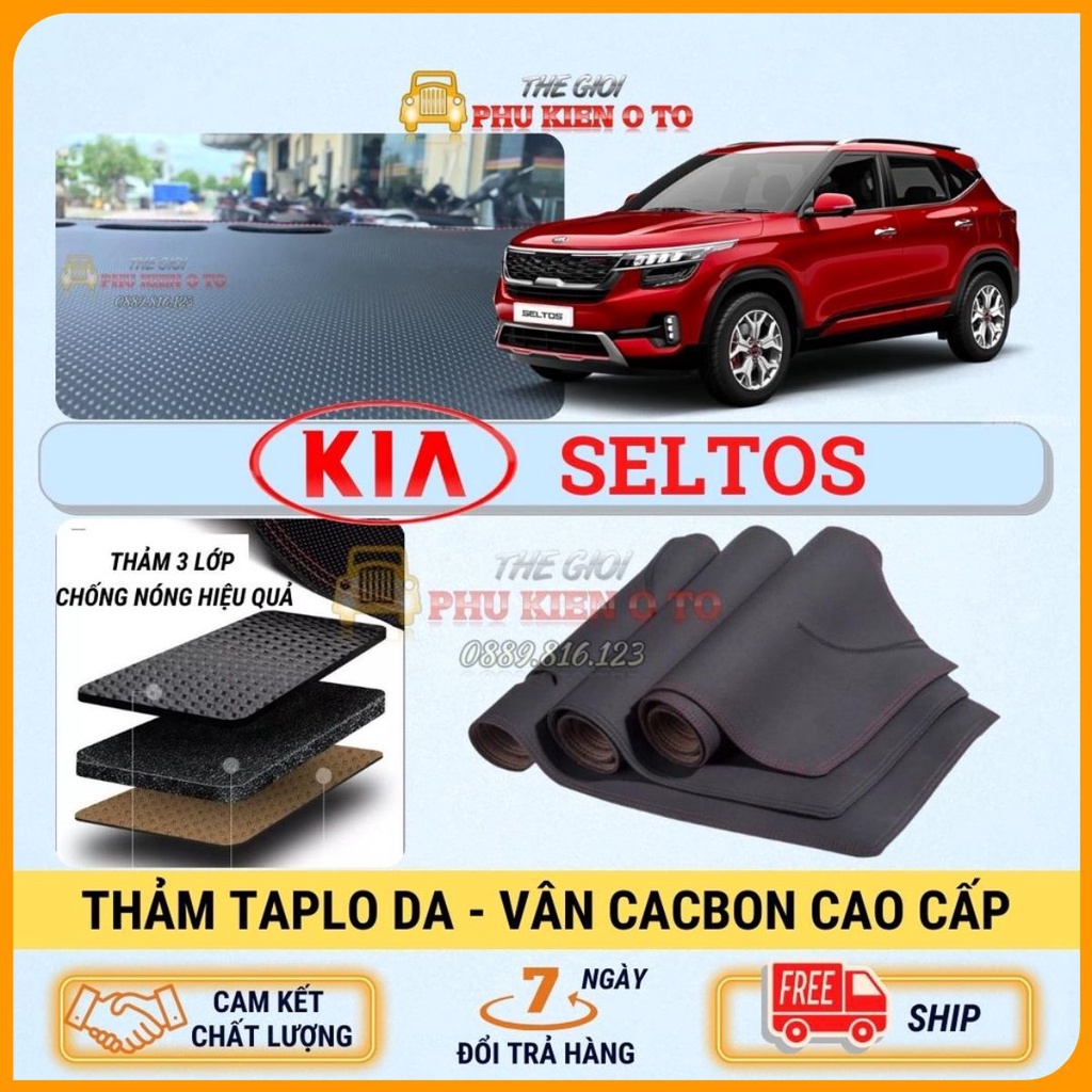 Thảm taplo Kia SELTOS 2020 - 2021 da Cacbon cao cấp, chống nóng ô tô hiệu quả