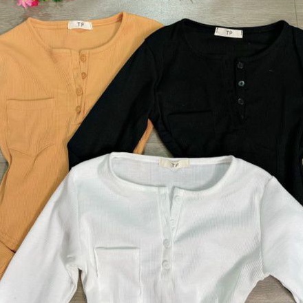 Áo kiểu tay dài  túi trước nút siêu xinh chuẩn đẹp tv2 alohashop91