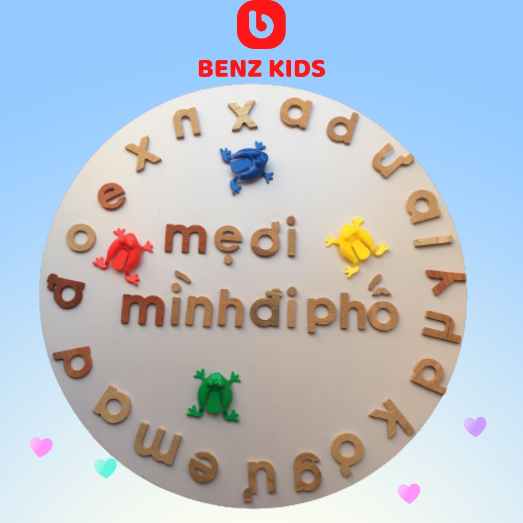 Bộ 200 chữ cái tiếng Anh - Việt chữ thường học ghép thành câu theo pp Montessori bằng gỗ mộc - Benzkids